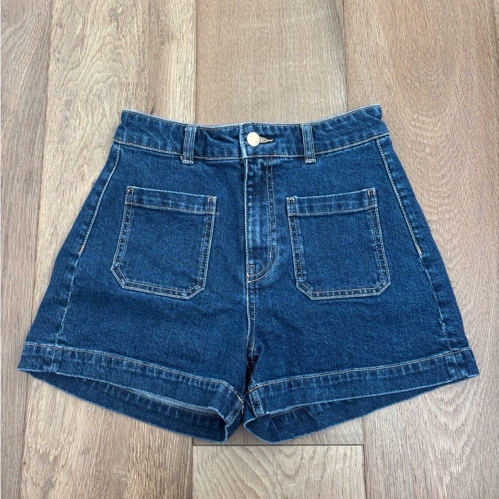 H&M Classic High-Waist Denim Shorts - Dark Blue
